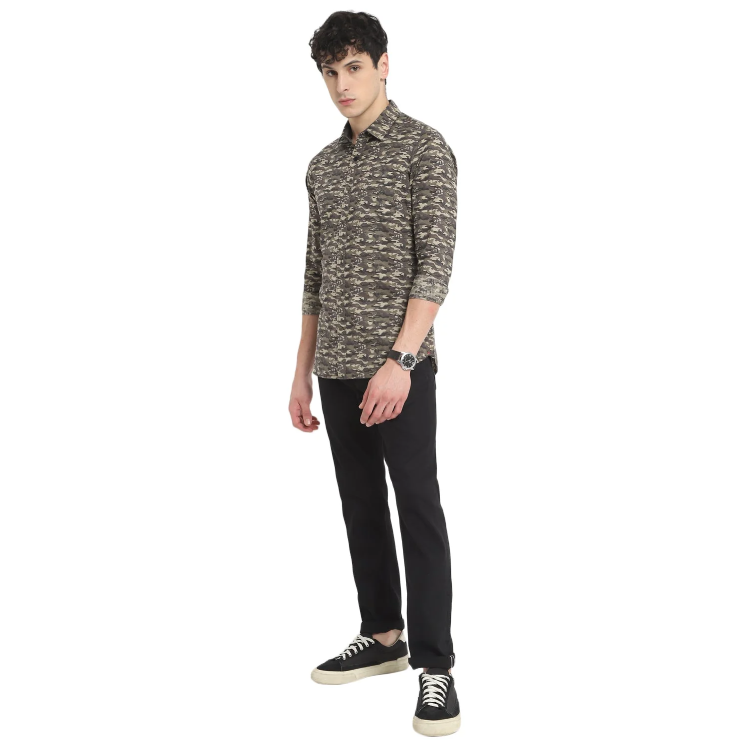 Red Chief Olive Casual Shirt for Men 8110642 124 - Image 3