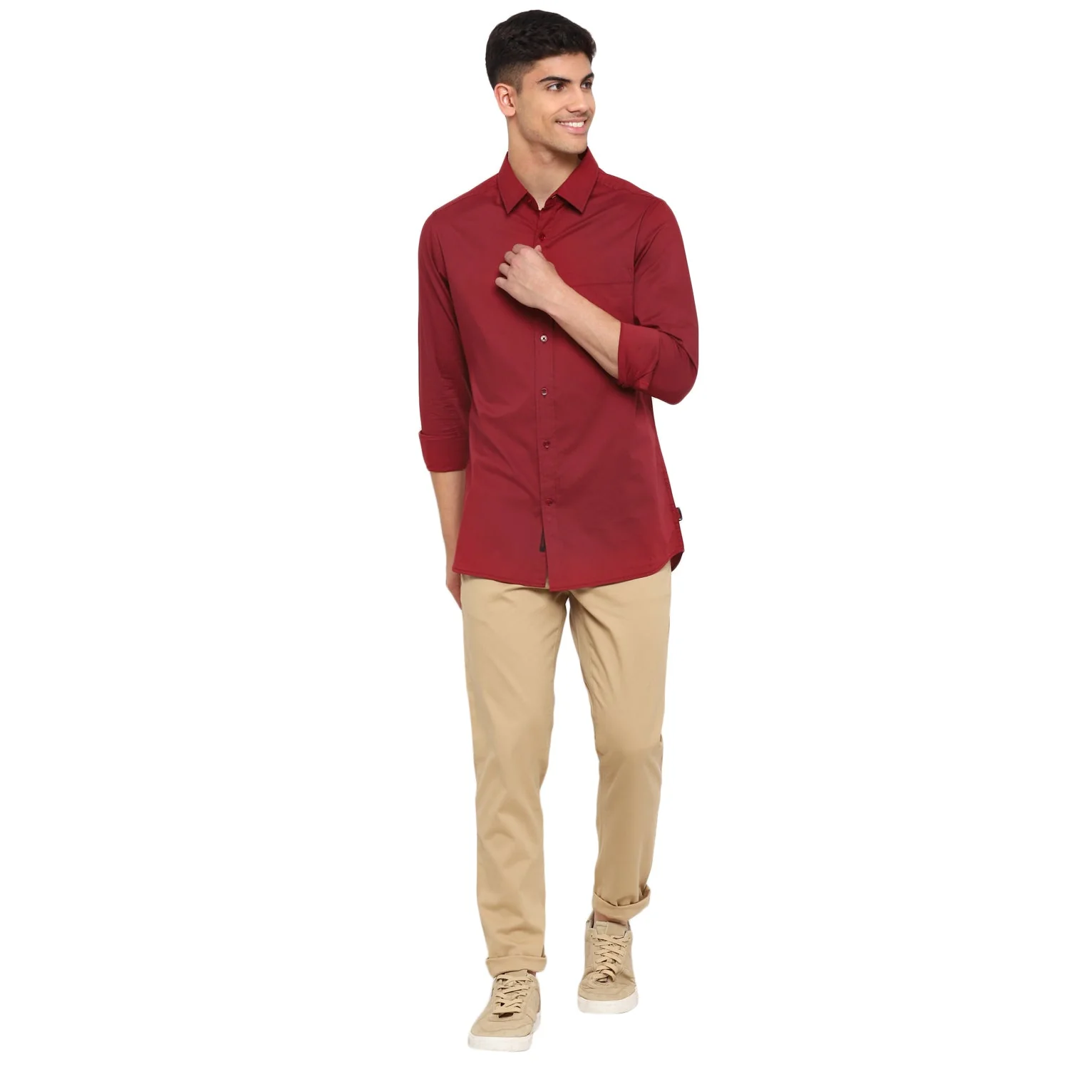 Red Chief Maroon Solid Casual Shirt for Men O-8110069 376 - Image 3