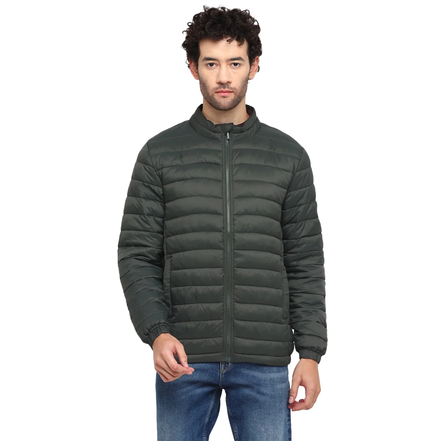 Red Chief Olive Solid Jacket for Men 8310165 124