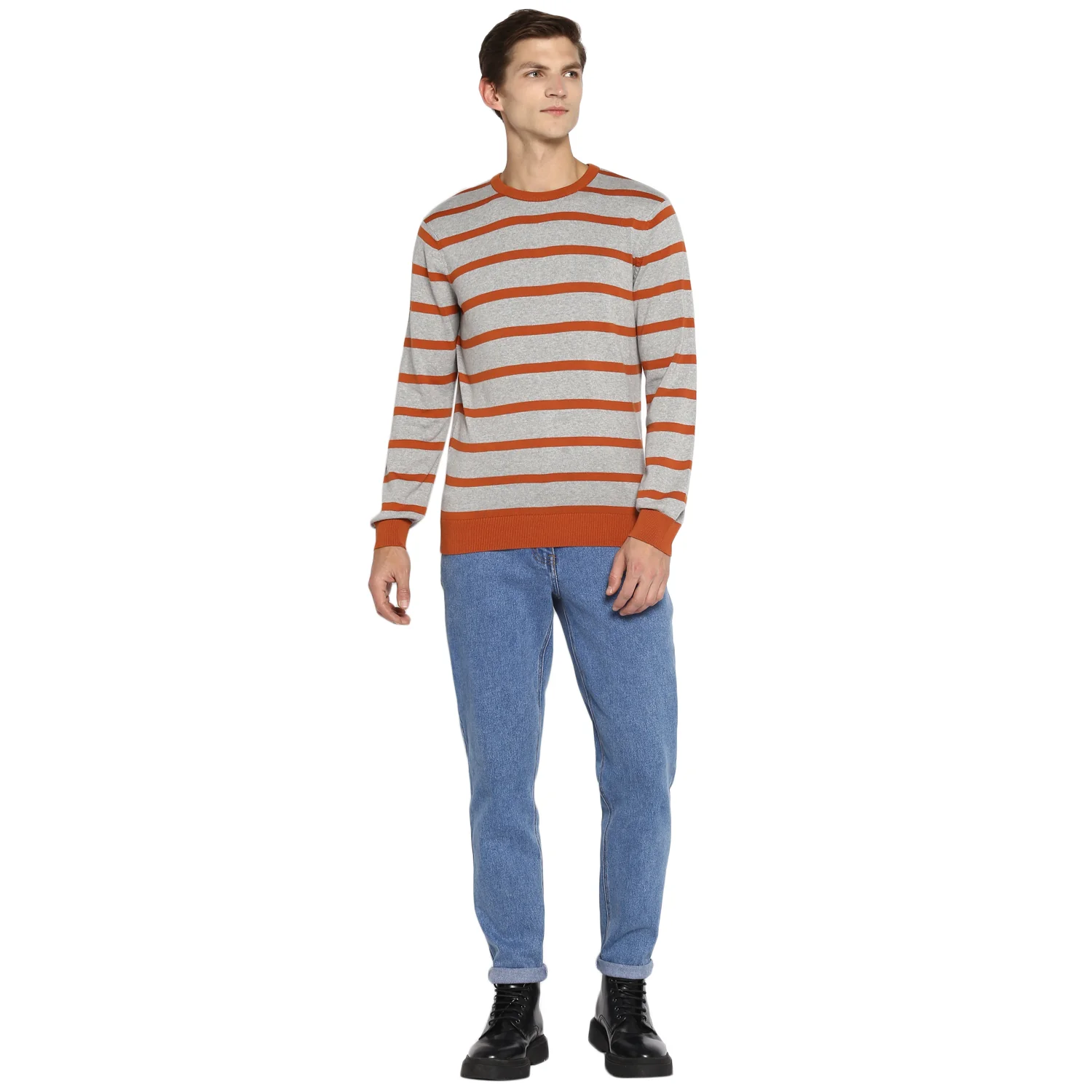 Red Chief Gray/Orange Stripper Sweater for Men O8410004 C638 - Image 3