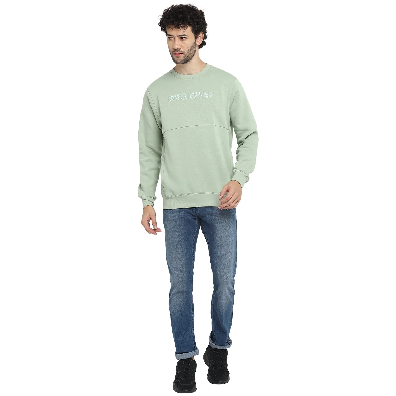 Red Chief Light Green Solid Sweatshirt for Men 8310186 024 - Image 3