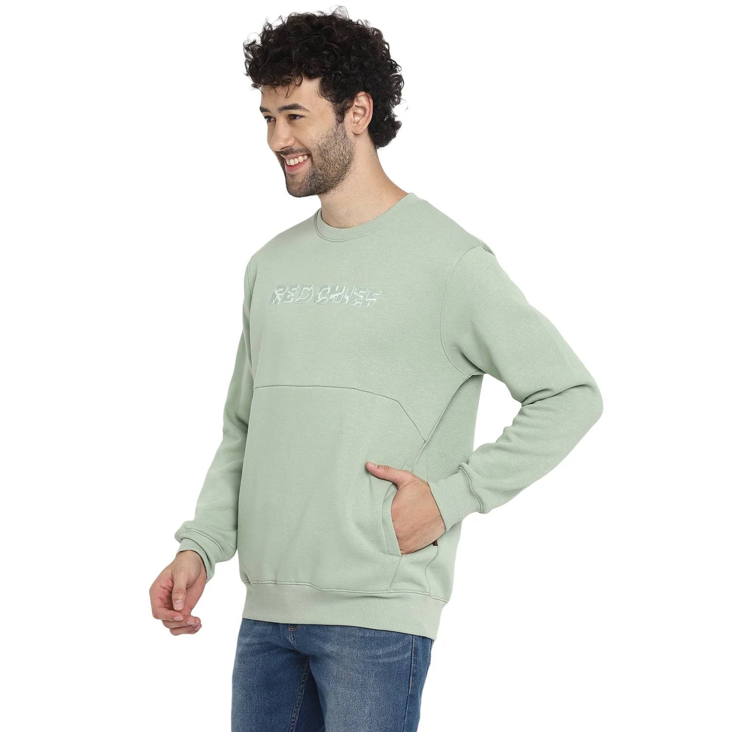 Red Chief Light Green Solid Sweatshirt for Men 8310186 024 - Image 5