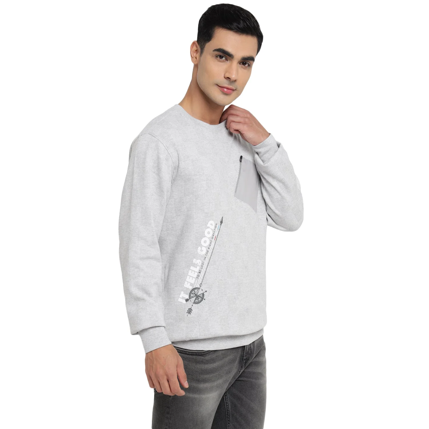 Red Chief Grey Milange Sweatshirt for Men 8310217 G00378 - Image 2