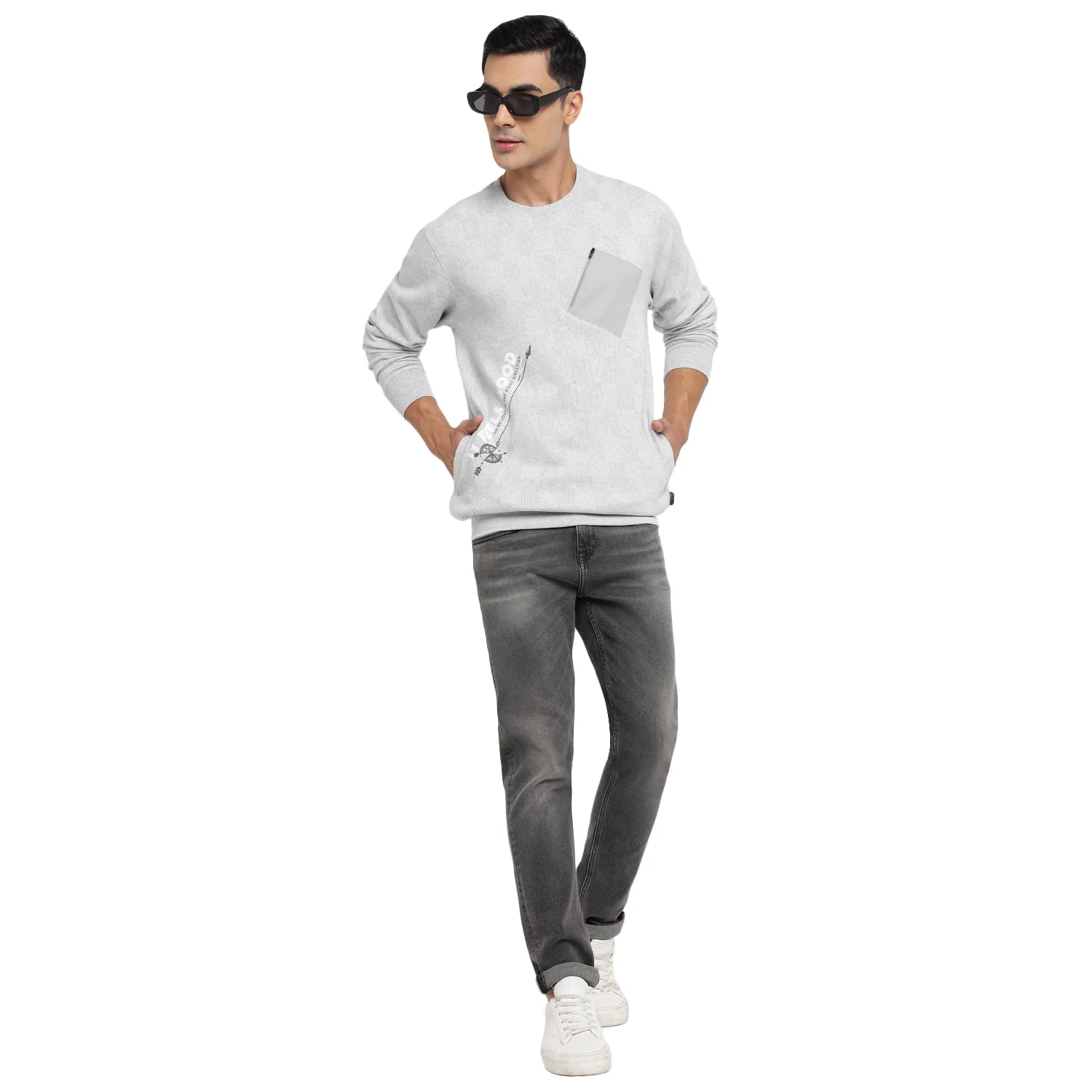 Red Chief Grey Milange Sweatshirt for Men 8310217 G00378 - Image 7