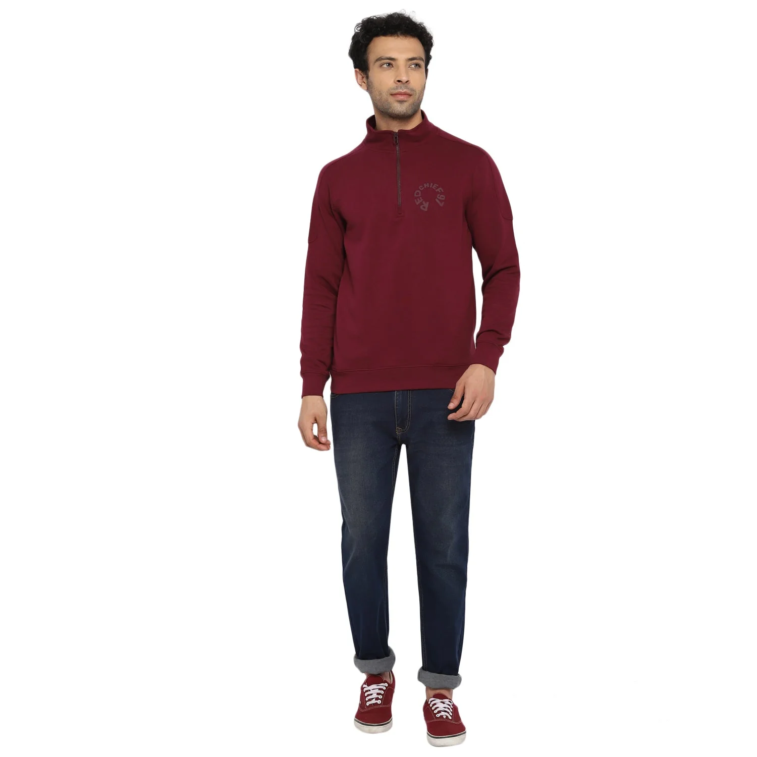 Red Chief Maroon Solid Sweatshirt for Men O8310026 376 - Image 3