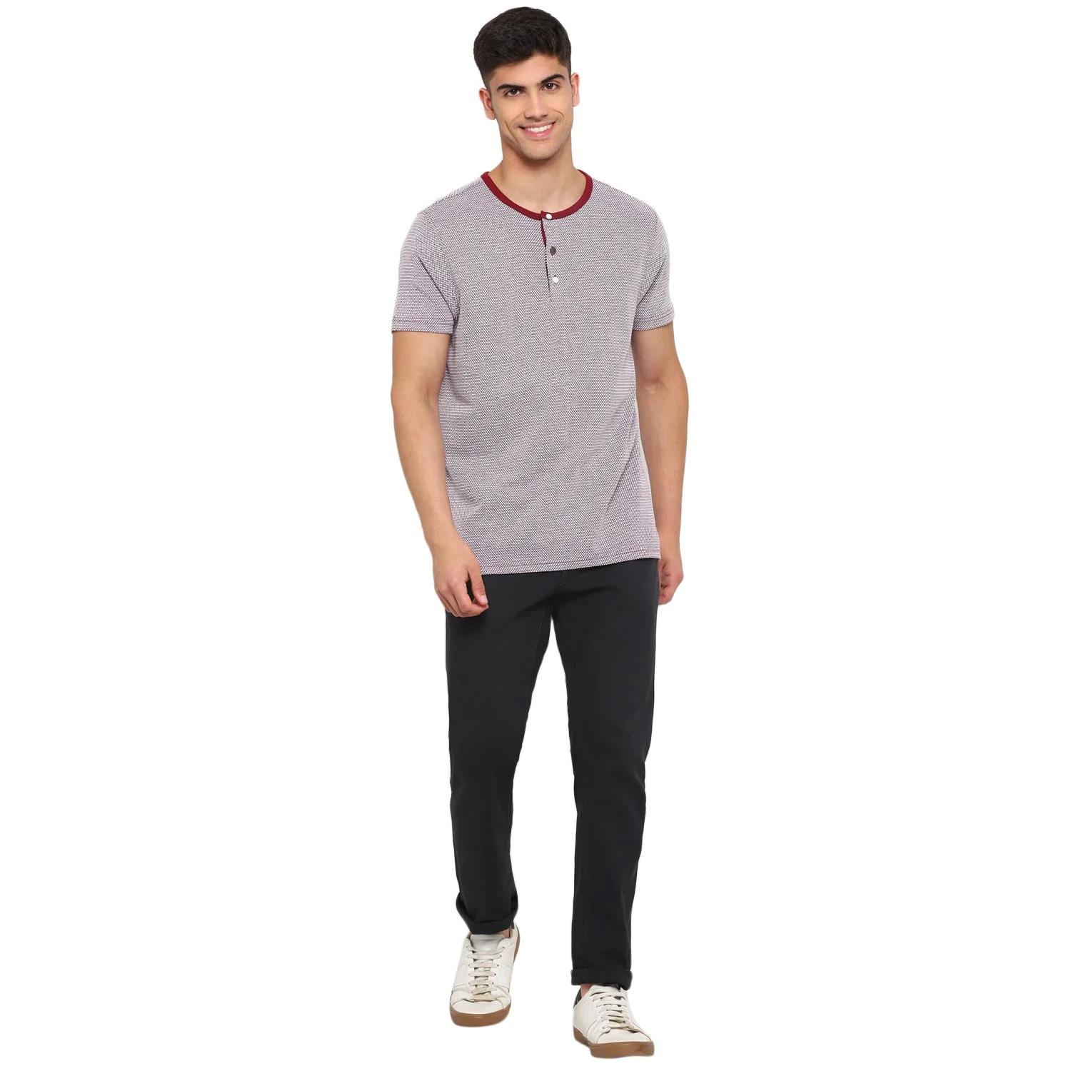 Red Chief Gray/Mehroon Texture T-Shirt for Men 8220254 126 - Image 2