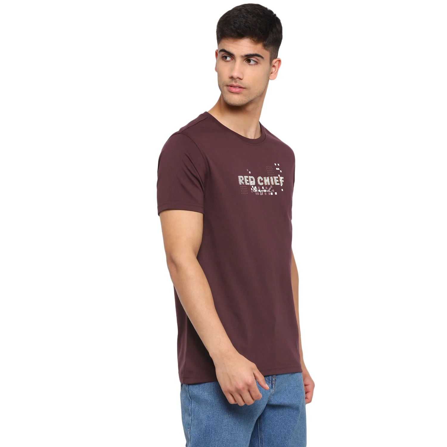 Red Chief Maroon Solid T-Shirt for Men O-8220040 376 - Image 6