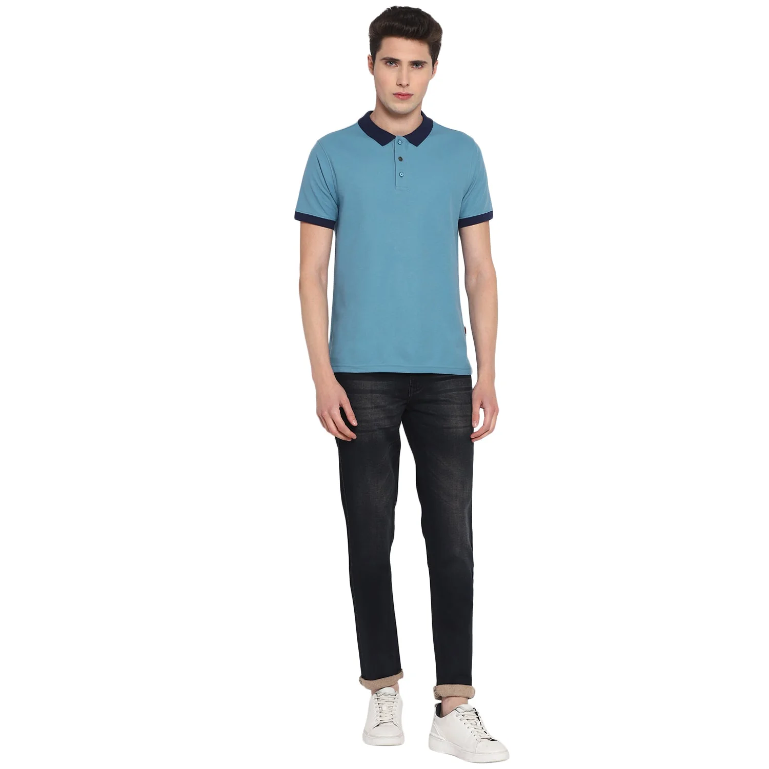 Red Chief Blue Solid T-Shirt for Men O-8220046 002 - Image 2
