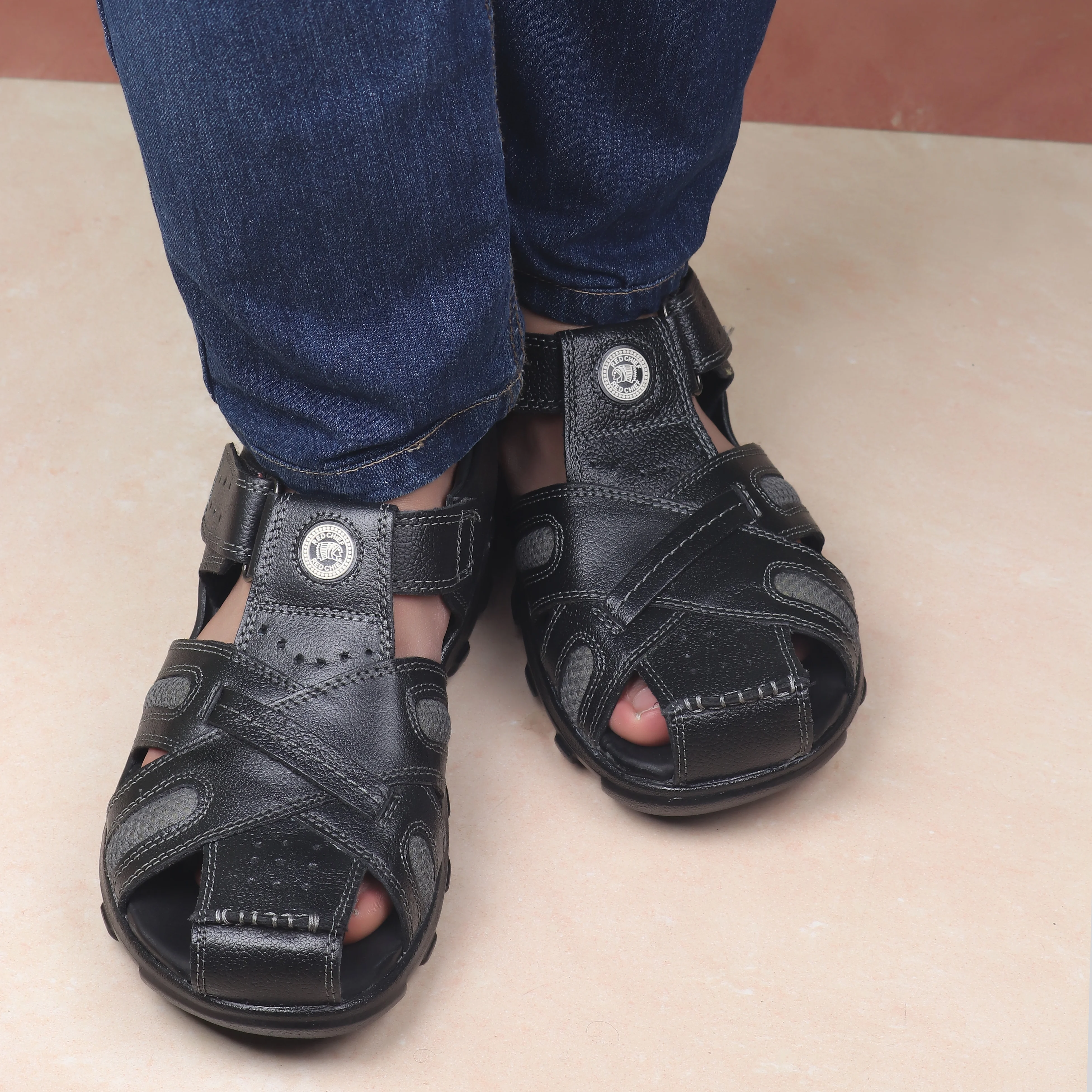 Red Chief Black Sandal for Men RC0317 045 - Image 2